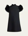 Valentino Short Crepe Couture Dress With Feathers Woman Black 42 In Black