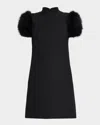 Valentino Short Crepe Couture Dress With Feathers Woman Black 42 In Black