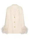 Valentino Mossi Feather-trimmed Tweed Jacket In Neutrals
