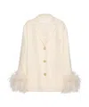 Valentino Mossi Feather-trimmed Tweed Jacket In Nude