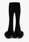 Valentino Cropped Feather-trimmed Knitted Flared Pants In Black