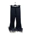 Valentino Cropped Feather-trimmed Knitted Flared Pants In Black