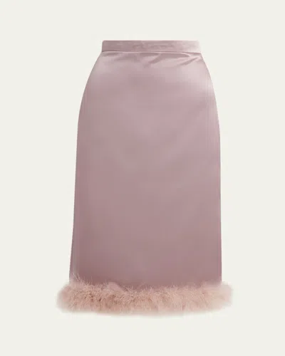 Valentino Feather-trim Satin Skirt In Pink