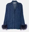 Valentino Chambray Denim Shirt With Feathers Woman Blue 40 In Blau
