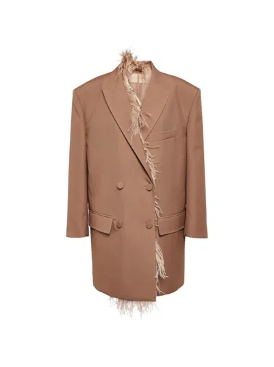 Valentino Feather-trimmed Double-breasted Blazer
