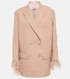 Valentino Oversized Double-breasted Feather-trimmed Woven Blazer In Beige