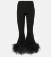 Valentino Cropped Feather-trimmed Knitted Flared Pants In Schwarz
