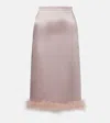 Valentino Feather-trimmed High-rise Midi Skirt In Pink