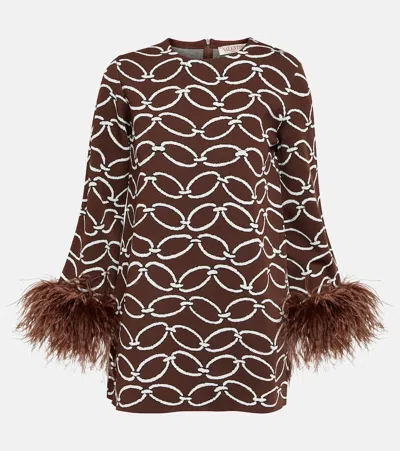 Valentino Feather-trim Chain-print Top In Brown