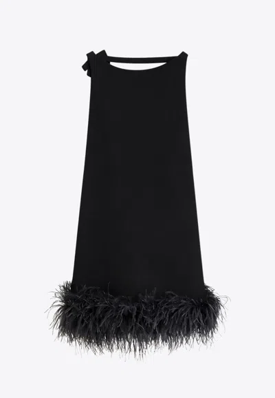 Valentino Crepe Mini Dress W/feathers In Multi
