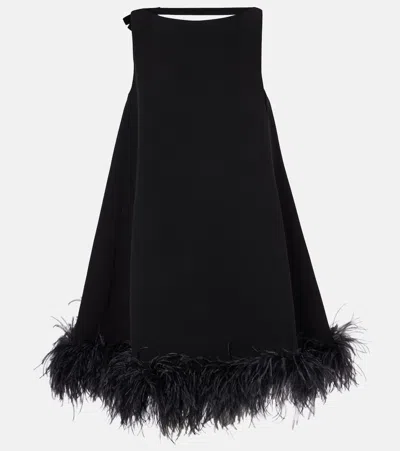 Valentino Crepe Mini Dress W/feathers In Multi
