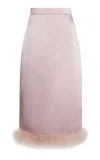 Valentino Feather-trimmed Satin Midi Skirt In Pink