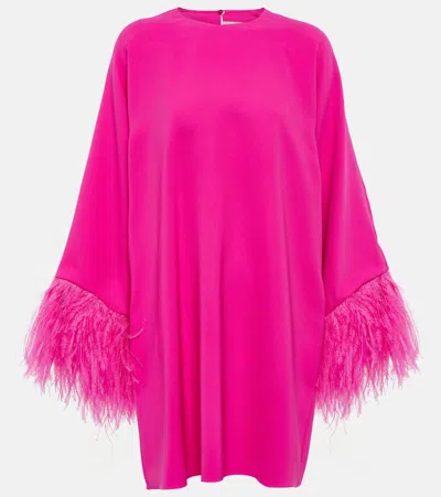 Valentino Feather-trimmed Silk Cady Minidress In Pink