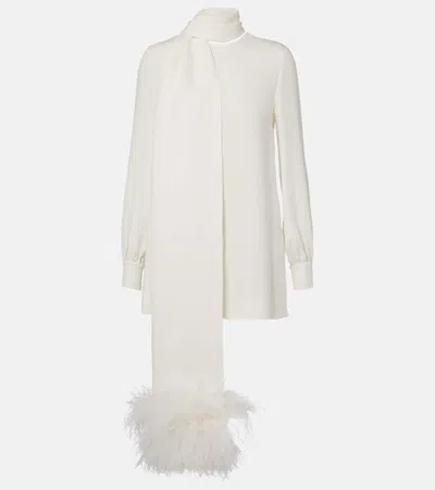 Valentino Feather-trimmed Silk Top In White