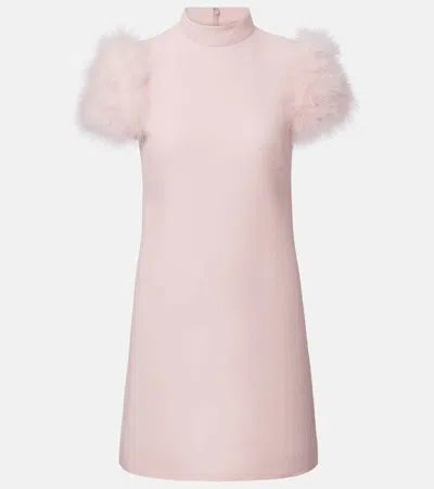 Valentino Short Crepe Couture Dress With Feathers Woman Rose 46 In Animal Print