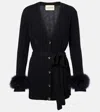 Valentino Feather-trimmed Virgin Wool Cardigan In Black