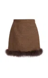 Valentino Feather-trimmed Virgin Wool Mini Skirt In Brown