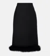 Valentino Feather-trimmed Wool And Silk Midi Skirt In Black
