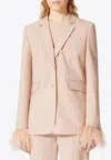Valentino Oversized Double-breasted Feather-trimmed Woven Blazer In Pink
