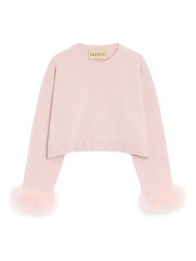 Valentino Feather-detail Cashmere Sweater In Pink