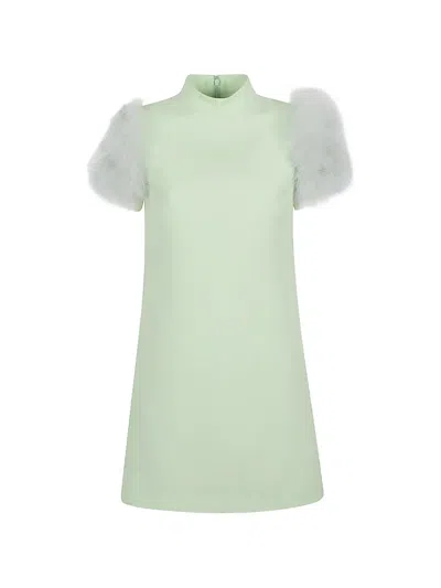 Valentino Garavani Feathered Wool And Silk Dress In Green