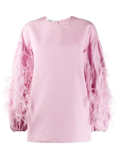 Valentino Feathered Sleeve Top In Pink