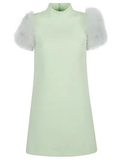 Valentino Feathered Wool And Silk Dress In Green