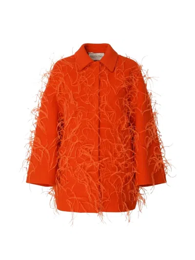 Valentino Feather-embellished Coat In Multi