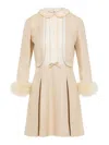 Valentino Nude Viscose-silk Blend Dress With Feather-accented Cuffs In Neutral
