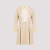 Valentino Nude Viscose-silk Blend Dress With Feather-accented Cuffs In Etf Betulla