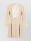 Valentino Nude Viscose-silk Blend Dress With Feather-accented Cuffs