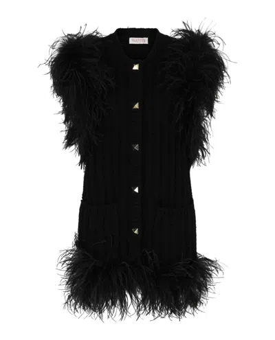 Valentino Feather-trim Sweater Vest In Black