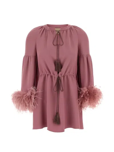 Valentino Feather-trim Tassel-detail Blouse In Brown