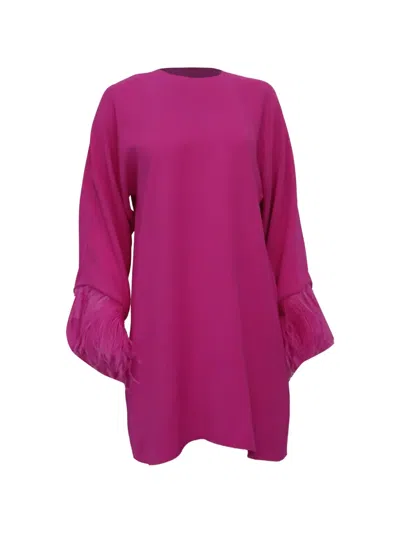 Pre-owned Valentino Feather-trimmed Cady Dress In Pink