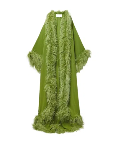 Valentino Feather-trimmed Coat In Green