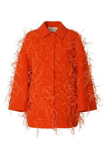 Valentino Feather-embellished Coat In Multi