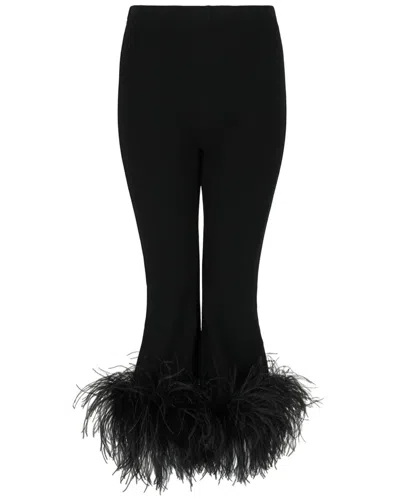 Valentino Feather-trimmed Knitted Flared Pant In 00009-nero