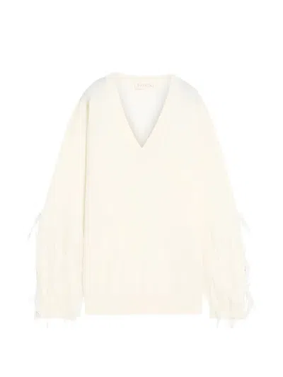 Valentino Feather-trimmed V-neck Blouse In Pink