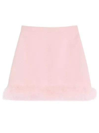 Valentino Feather-trimmed Wool And Silk-blend Crepe Mini Skirt In Pink