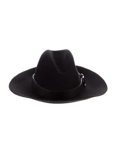 Pre-owned Valentino Garavani Felt Sun Hat With Leather Band In Black