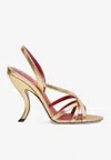 Valentino Garavani Fetishique Sandal In Laminated Nappa 105mm Woman Antique Brass 38.5 In Gold