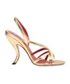 Valentino Garavani Fetishique Sandal In Laminated Nappa 105mm Woman Antique Brass 40 In Gold