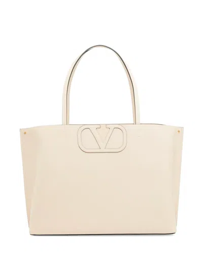 Valentino Garavani Fill Me Calfskin Shopping Bag In White