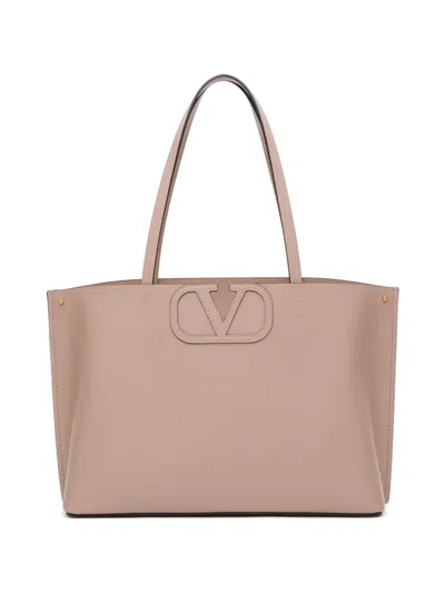 Valentino Garavani Fill Me Small Calfskin Shopping Bag In Neutral