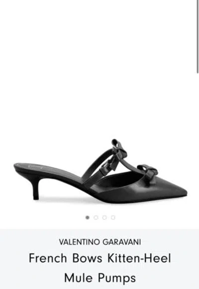 Pre-owned Valentino Garavani Last Drop  French Bow Kitten Heels Mule Pump Black Eu38 Us8
