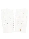 Valentino Leather Fingerless Gloves With Perforated Cut-out Detail In Avoriobeigeoro