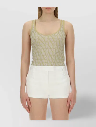 Valentino Fitted Geometric Lurex Sleeveless Top In Green