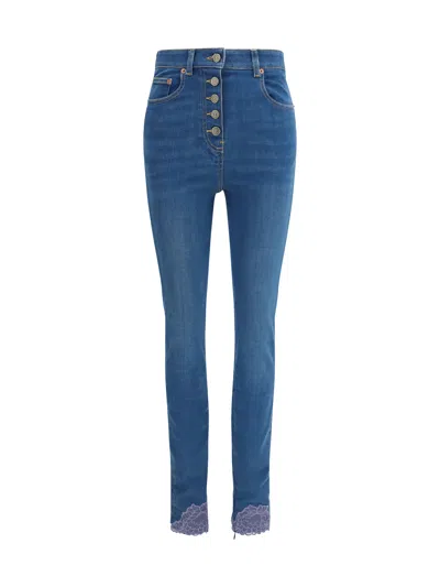 Valentino Fitted Jeans With Lace Details In Blue