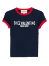 Valentino Fitted T-shirt With Contrasting Red Trimlettering In Blue