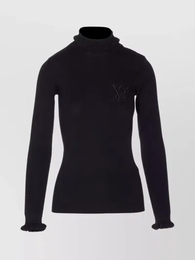Valentino Fitted Turtleneck Sweater Ruffled Profiles In Black